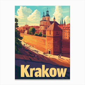 Aihrgdesign A Retro Travel Poster For Krakow 3 Canvas Print