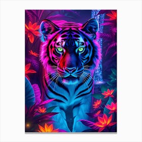 Tiger In Purple and Blue Neon Light Canvas Print