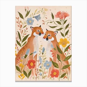 Folksy Floral Animal Drawing Puma 3 Canvas Print