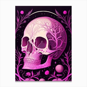 Skull With Cosmic Themes Pink Line Drawing Canvas Print