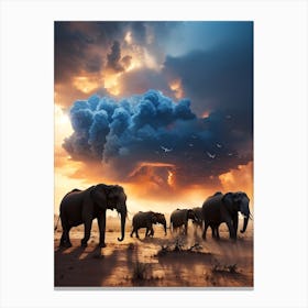 Elephants In The Desert Canvas Print