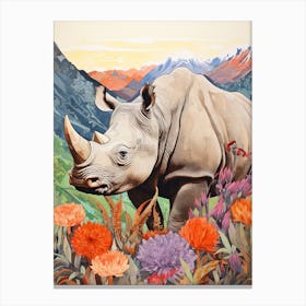 Pencil Style Illustration Of Colourful Rhino 4 Canvas Print