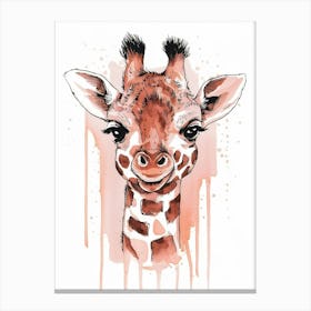 Portrait of Baby Giraffe Watercolor Nursery Art Canvas Print