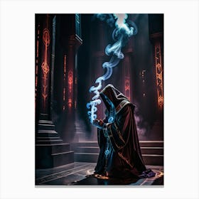 Dark priest praying Canvas Print