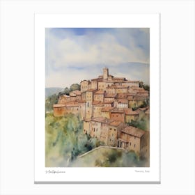 Montepulciano, Tuscany, Italy 4 Watercolour Travel Poster Canvas Print