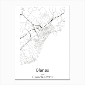 Blanes,Spain Minimalist Map Canvas Print