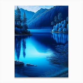 Blue Lake Landscapes Waterscape Crayon 1 Canvas Print