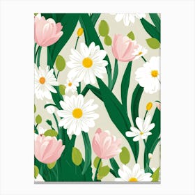 Bouquet Of Spring Flowers Including Tulips White Roses And Daisies Set Against A Botanical Garden (2) Canvas Print