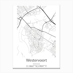 Westervoort,Netherlands Minimalist Map Canvas Print