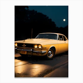 Yellow Car At Night Canvas Print