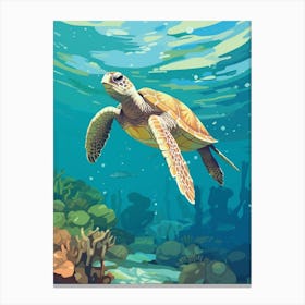 Block Colour Turtle Swimming Aqua 6 Canvas Print