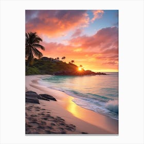 Galley Bay Beach Antigua With The Sun Setting Behind 3 Canvas Print