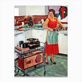 New Record Player On A Kitchen For Christmas Canvas Print