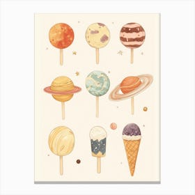 Planet-Themed Ice Cream And Lollipop Canvas Print