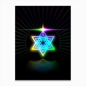 Neon Geometric Glyph in Candy Blue and Pink with Rainbow Sparkle on Black n.0480 Canvas Print