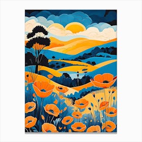 Cartoon Poppy Field Landscape Illustration (62) Canvas Print