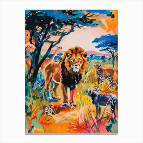 Southwest African Lion Interaction With Others Fauvist Painting 3 Canvas Print