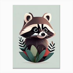 Forest Raccoon With Plants Canvas Print
