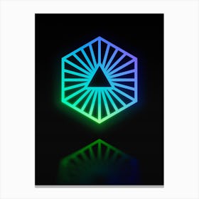 Neon Blue and Green Abstract Geometric Glyph on Black n.0427 Canvas Print