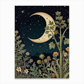 Moon And Flowers Style William Morris Art Print Canvas Print