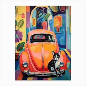 Volkswagen Beetle Vintage Car With A Cat, Matisse Style Painting 2 Canvas Print