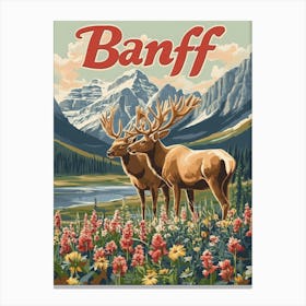 Aihrgdesign A Retro Travel Poster For Banff Featuring A Pair Canvas Print