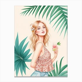 Girl With A Drink Canvas Print