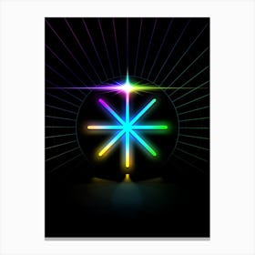 Neon Geometric Glyph Abstract in Candy Blue and Pink with Rainbow Sparkle on Black n.0357 Canvas Print