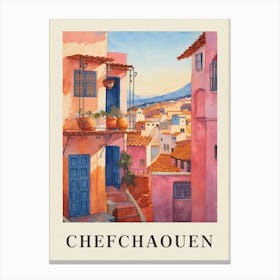 Chefchaouen Morocco 2 Vintage Pink Travel Illustration Poster Canvas Print