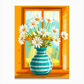 Daisies In A Vase On The Window Canvas Print