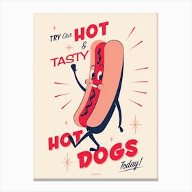 Snack Pack Vintage Style Hotdog Cartoon Print Canvas Print