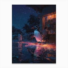 Penguins At Night 2 Canvas Print