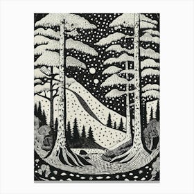 An Ancient Pine Forest Alive With Spirited Folklore Creatures Ukiyo-E Style Canvas Print