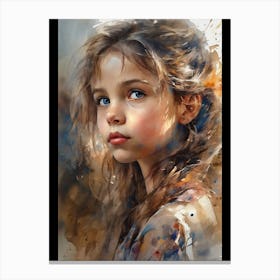 Portrait Of A Little Girl With Blue Eyes ( Oil Paint) Canvas Print