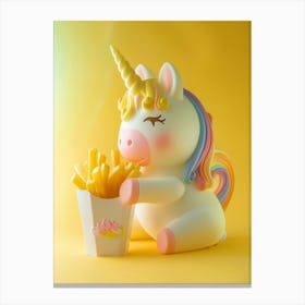 Toy Unicorn Eating Fries Pastel Canvas Print