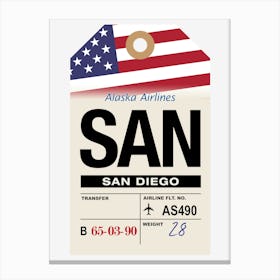 San Diego (SAN) California, USA Vintage Airline Luggage Tag Canvas Print