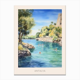 Swimming In Antalya Tunisia Watercolour Poster Canvas Print