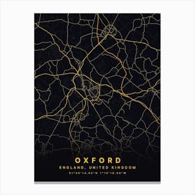 Oxford England Black And Gold Map Canvas Print