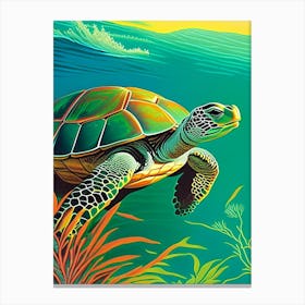 Nesting Sea Turtle, Sea Turtle Retro Illustration 1 Canvas Print