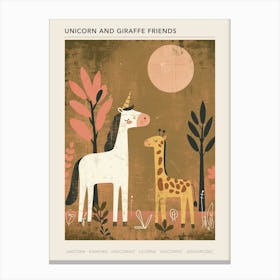 Unicorn & Giraffe Friend Muted Pastel 1 Poster Canvas Print
