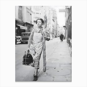 Woman With Baguette And Wine Canvas Print