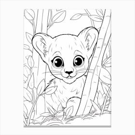 Line Art Jungle Animal Puma 4 Canvas Print