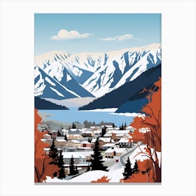 Retro Winter Illustration Queenstown New Zealand 2 Canvas Print