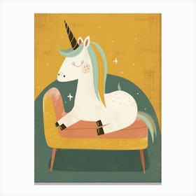 Unicorn Relaxing On The Sofa Muted Pastels 2 Canvas Print