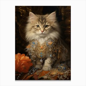 Kitten With Jewels Rococo Style 3 Canvas Print