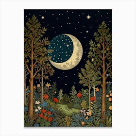 Moon In The Forest Style William Morris 1 Art Print 1 Canvas Print