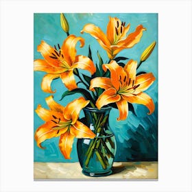 Orange Lilies In A Vase Canvas Print