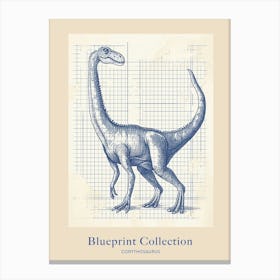Corythosaurus Dinosaur Blue Print Sketch 1 Poster Canvas Print
