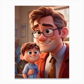 3d Animation Style Father And Son Pixar Style Cute 1 Canvas Print