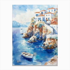 Watercolor Of A Village In Greece Canvas Print